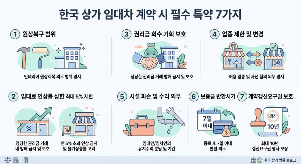 상가 임대차 특약, 권리금 보호를 위해 볼 문구 2 한국 상가 임대차 계약 시 필수 특약 7가지